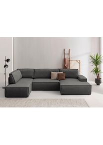 Wohnlandschaft »SHERWOOD 329 cm, U-Form, Schlafsofa,« Schlaffunktion m. Bettkasten (194x139 cm), Cord, Vintage, Samtvelours , grau , Home Affaire