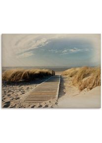 Holzbild »Nordseestrand auf Langeoog - Steg«, Landschaftsbilder, (1 St.) , beige , Artland