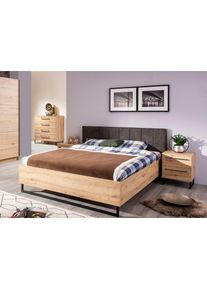Bettgestell »Sardinia, FSC-zertifizierter Holzwerkstoff«, mit gepolstertem Kopfteil, Metallfuss in Kufenform, 160 oder 180x200cm , braun , Inosign