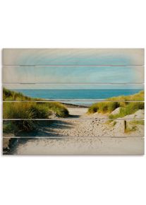 Holzbild »Strand mit Sanddünen und Weg zur See«, Strandbilder, (1 St.) , beige , Artland