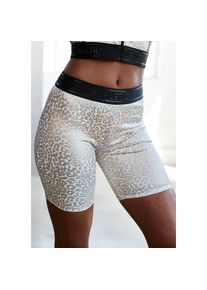 active by Lascana Lascana Active, Unisex, LASCANA ACTIVE Funktionsshorts Radlerhose mit gl&auml;nzendem Leomuster und 3D-Schriftzug auf dem Bund, gold, wei&szlig;, XL (48/50), N-