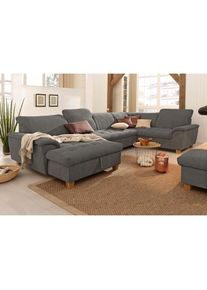 Wohnlandschaft »Lyla U-Form«, wahlweise mit Rückenfunktion und zusätzlich mit Bett + Bettkasten , grau , Home Affaire