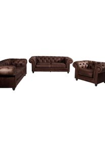 Polstergarnitur »Old England«, (Spar-Set, 3 tlg.), Chesterfield Ledergarnitur mit Knopfheftung & Ziernägeln , braun , Max Winzer