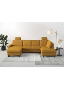 Wohnlandschaft »Summer U-Form«, mit oder ohne Bettfunktion und Bettkasten, wengefarbene Holzfüsse , gelb , Home Affaire