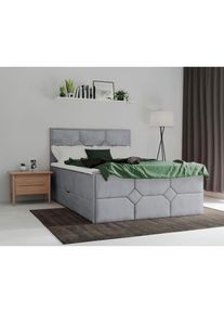Boxspringbett »Ambre« mit Taschen-Federkernmatratze , grau , LEONIQUE