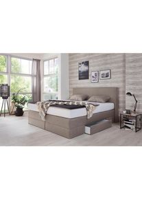 Boxspringbett mit Schubkästen und Zierkissen , beige , Westfalia Schlafkomfort