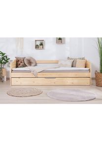 Ticaa Funktionsbett »Melinda, Daybett, Jugendbett, 2 Schlafplätze, Schublade auf Rollen« 90x200cm, FSC -zertifizierte Kiefer, 2 Rollroste, Massivholz ,...