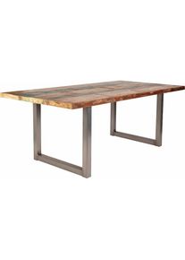 Esstisch »Tops« aus recyceltem Altholz und Metall, Shabby Chic, Vintage , silberfarben , Sit