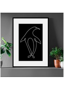 Bild »Lilu«, Pinguine-Kunst-Schwarz-Weiss, (1 St.), HD Premium Poster-Druck inkl. Holzrahmen , schwarz , queence