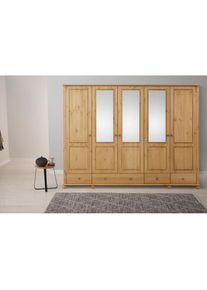 Kleiderschrank »Tessin« B/H/T ca. 245/191/59 cm, Breite 245 cm, Kiefer massiv, mit Spiegel , beige , Home Affaire