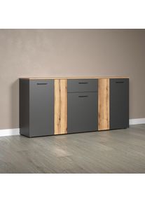 Kommode »Estepona«, Sideboard mit anpassbaren Türen mit Rillen-Optik , schwarz , Inosign