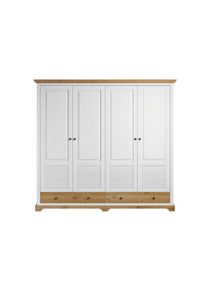 Home Affaire Kleiderschrank »Rauna, aus massiver Kiefer, 4-türig, mit Lamellen und Kassetten« B/H/T ca. 203/183/61, FSC zertifiziertes Massivholz (Kiefer),...