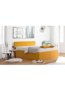 Boxspringbett mit Zierkissen, wahlweise mit Topper , gelb , Westfalia Schlafkomfort