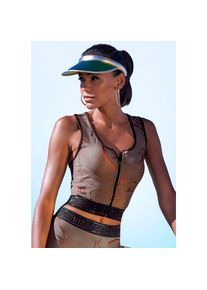 active by Lascana Lascana Active, Unisex, LASCANA ACTIVE Funktionstop Gl&auml;nzender 3D Schriftzug auf dem Bund, braun, kupfer, L (44/46), Crop-Top mit Reissverschluss in 