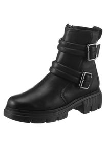 Paul Green , Bikerboots, Blockabsatz, Reissverschluss-Stiefelette mit kräftiger Profilsohle , schwarz , Stiefelette mit stylischen Zierschnallen...