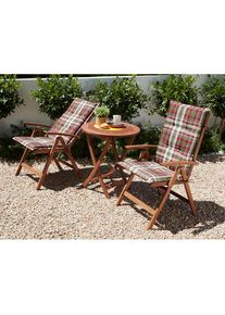 Merxx Balkonset »Borkum, TOPSELLER!«, (5 tlg., 2x Klappsessel, inkl. Sitz- und Rückenkissen, 1x Klapptisch Ø 65 cm), Eukalyptusholz, FSC Mix, geeignet...