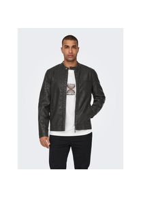 Only & Sons Only & Sons, Herren, ONLY & SONS Bikerjacke &raquo;MIKE PU RACER JACKET&laquo; ohne Kapuze, schwarz detail:washed, XL, Jacke im Biker Look