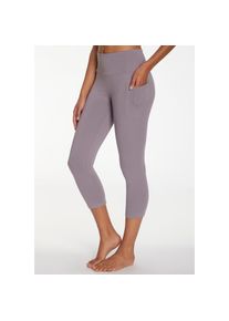 active by Lascana Lascana Active, Unisex, LASCANA ACTIVE 3/4-Leggings mit Handytasche, Loungewear, lavendel, 32/34, N-Gr, Caprihose mit Logoprint