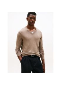 Tommy Hilfiger , V-Ausschnitt-Pullover »PIMA ORG CTN CASHMERE V NECK« , Markenstickerei auf der Brust
