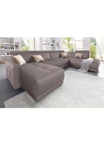 DOMO collection Wohnlandschaft »Ava moderne Sitzheftung mit toller Doppelnaht, komfortabel, U-Form«, mit Federkern, wahlweise mit Kopfteilverstellungen , braun ,...