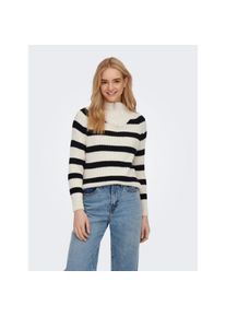 Only, Unisex, Only Stehkragenpullover &raquo;ONLLEISE FREYA LS ZIP HIGH NECK KNT NOOS&laquo; mit Streifenmuster, birch stripes:schwarz, L, Pullover von Only