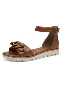 Marco Tozzi , Riemchensandale , Keilabsatz, Sommerschuh, Sandalette, mit Zierkette Ton in Ton , braun , Trendiges Modell mit verstellbarer Schnalle