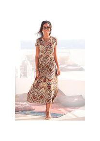 Lascana, Unisex, Lascana Midikleid mit Ethnoprint und Reissverschluss vorne, Sommerkleid, Strandkleid, braun, bedruckt, 34, N-Gr, Verdeckter 