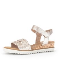 Gabor , Sandalette »GENUA«, Sommerschuh, Sandale, Keilabsatz, mit Klettverschluss, Weite G , goldfarben , Sandalette mit geflochtener Bandage