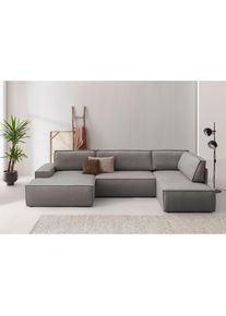 Wohnlandschaft »SHERWOOD 329 cm, U-Form, Schlafsofa,« Schlaffunktion m. Bettkasten (194x139 cm), Cord, Vintage, Samtvelours , grau , Home Affaire
