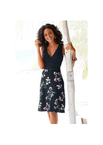 Beach Time Beachtime, Unisex, Strandkleid mit bedrucktem Rockteil, Sommerkleid in Wickeloptik, Jerseykleid, marine, gebl&uuml;mt, bedruckt, 36, N-Gr, Oberteil in 