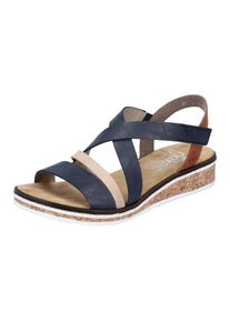 Rieker , Riemchensandale , Sommerschuh, Sandalette, Keilabsatz, mit Klettriemchen , blau , Sandale mit Sohle in Kork-Optik