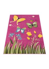 Kinderteppich »Alma 940« rechteckig 14 mm Höhe Kurzflor, Kinder Design, Motiv Schmetterlinge, Kinderzimmer , pink , Paco Home , Obermaterial: 100%...