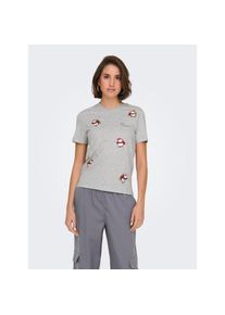 Only , Kurzarmshirt »ONLKITA LIFE REG S/S TOP BOX XMAS JRS« , grau , Bedruckte Optik, perfekt für trendbewusste Outfits