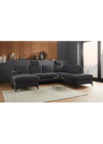 Wohnlandschaft »Lolland U-Form« Wahlweise mit Bettfunktion und Stauraum, auch mit abwischbarem Bezug , schwarz , Places of Style