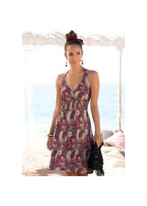 Lascana , Neckholderkleid, mit Alloverprint und V-Ausschnitt, Sommerkleid, Strandkleid , lila , Überlappender V-Ausschnitt