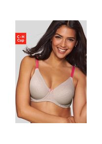 Nuance, Minimizer-BH mit B&uuml;gel aus gemustertem Jacquard und weichem Trikot, sand, cranberry, 80, Cup D, Minimizer-BH