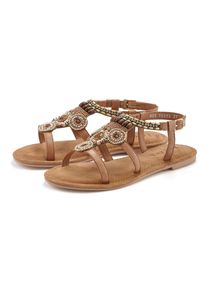 Lascana, Unisex, Lascana Sandale &raquo;Sommerschuh&laquo; Sandalette, Sommerschuh aus Leder mit Steinchen in Glitzer-Optik, camelfarben, 41, Aus hochwertigem 