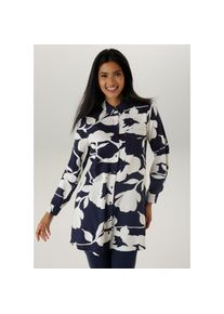 Aniston Selected, Unisex, Aniston SELECTED Longbluse mit attraktiver Musterung und krempelbaren &Auml;rmeln, marine, wei&szlig;, 40, Bluse in attaktiver 