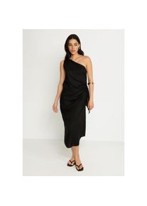 LSCN by LASCANA , One-Shoulder-Kleid, mit goldfarbenen Zieraccessoire am Träger, Strandkleid , schwarz , Breiter Träger mit goldfarbenem Detail