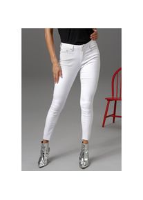 Aniston CASUAL , Skinny-fit-Jeans, regular waist - mit ausgefransten Beinabschluss , weiss , Damenjeans aus superelastischem Denim