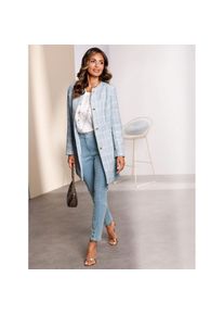 Lady, Unisex, Jackenblazer &raquo;Longblazer&laquo;, hellblau, ecru, kariert, 48, goldfarbene Schmuckkn&ouml;pfe