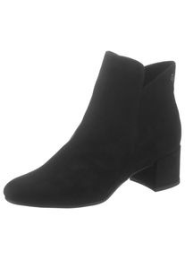 Tamaris , Stiefelette, Blockabsatz, Ankleboots, Abendschuh in veganer Verarbeitung , schwarz , Obermaterial aus weichem Textil in Velourslederoptik