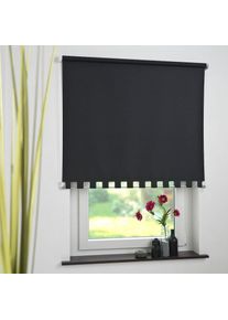 Seitenzugrollo Lichtschutz mit Bohren Volantrollo - eckiger Volant, Fixmass , schwarz , Liedeco , Obermaterial: 100% Polyester