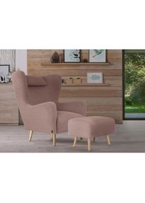 Home Affaire Sessel »Telford auch in Fellimitat, Sessel B/T/H: 77/92/106 cm« wahlweise mit und ohne Hocker, in vielen Bezugsqualitäten, Ohrensessel , rosa ,...
