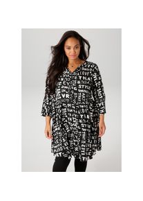Aniston PLUS , Longbluse, mit aussagekräftigem Alloverdruck , schwarz-weiss , Bluse aus weich fallender Viskose
