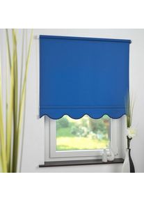 Seitenzugrollo Lichtschutz mit Bohren Volantrollo - Volant Klassik, Fixmass , blau , Liedeco , Obermaterial: 100% Polyester