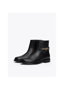 Tommy Hilfiger , Stiefelette »TH CHAIN LEATHER LOW BOOTIE«, Blockabsatz, Businesschuh, Ankleboots mit goldfarbener Zierkette , schwarz , Elegante...