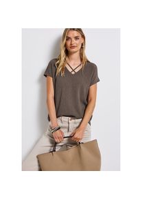 Street One, Unisex, Street One Shirttop mit Struktur, schwarz tumbled beige, 38, T-Shirt von Street One