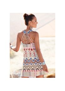 Buffalo, Unisex, Strandkleid mit besonderem Tr&auml;gerdesign und Ethnoprint, Minikleid, Sommerkleid, creme, bedruckt, 36, N-Gr, Kurze Form