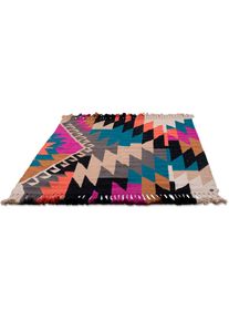 Teppich »Funky Kelim«, rechteckig, 6 mm Höhe, Flachgewebe, reine Baumwolle, handgewebt, mit Fransen, Boho-Style , bunt , Tom Tailor HOME